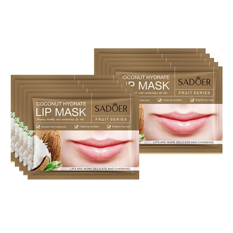 10pcs SADOER Fruits Moisturizing Lip Mask Lips Skin Care Nourishing Hydrating Crystal Collagen Gel Lip Patches Lips Plumper LadyShow.Store