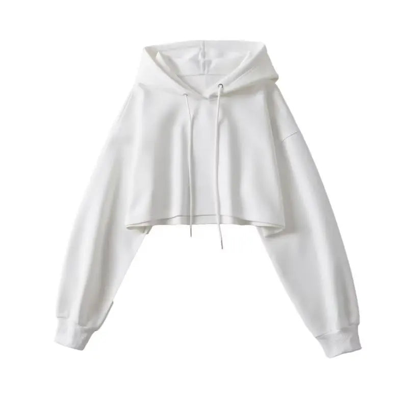Sexy Short Hooded Sweatshirts Women Fashion Solid Color Long Sleeve Crop Tops Korean Streetwear Pullover Hoodies Female LadyShow.Store