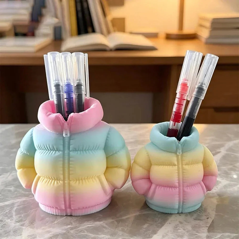 Down Jacket-Shaped Pen Holder Desktop Organizer for Stationery Makeup Brushes Home Office Shelf Decor, for Shool Gift LadyShow.Store