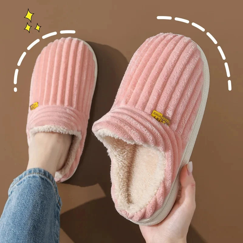 Evshine Soft Sole Slippers For Women Winter Fashion Women Fur Slippers Fuzzy Plush Men Slippers Warm Furry Women Cotton Shoes Pi-Mart