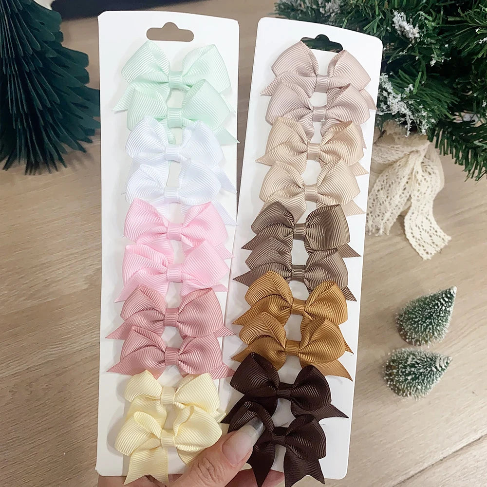 10Pcs/Set Solid Color Kids Bows Hair Clips for Baby Girls Handmade Ribbon Bowknot Hairpin Barrettes New Year Hair Accessories Pi-Mart