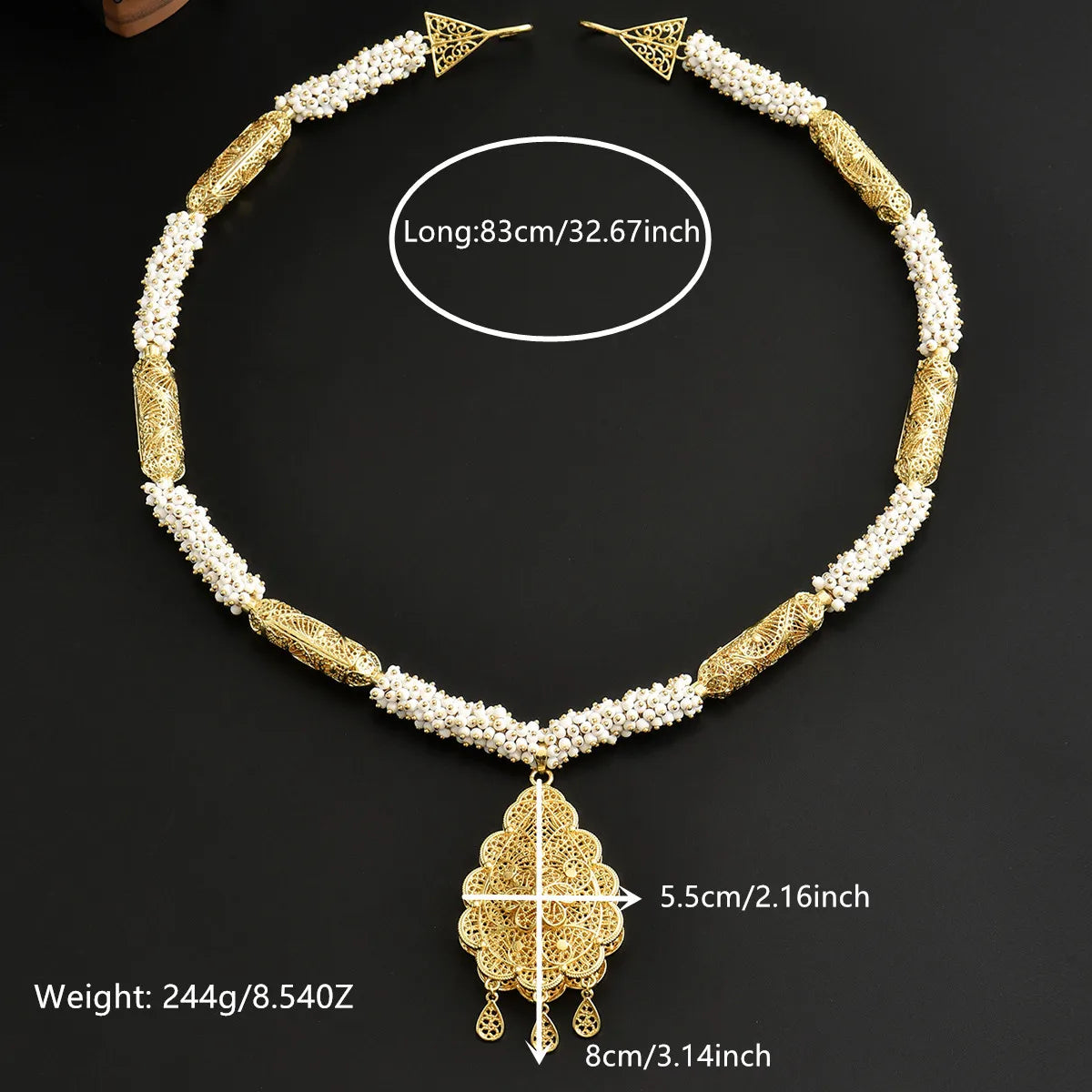 Ethnic Style Handmade Beaded Chain With Double-Layer Droplet-Shaped Pattern Edges As A Pendant For The Bride, A Classic Necklace Pi-Mart