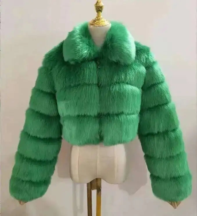 DEAT Fashion Women's Faux Fur Coat Lapel Zipper Long Sleeves Loose Thick Imitation  Fur Short Jacket Winter New 7AB6103 Pi-Mart