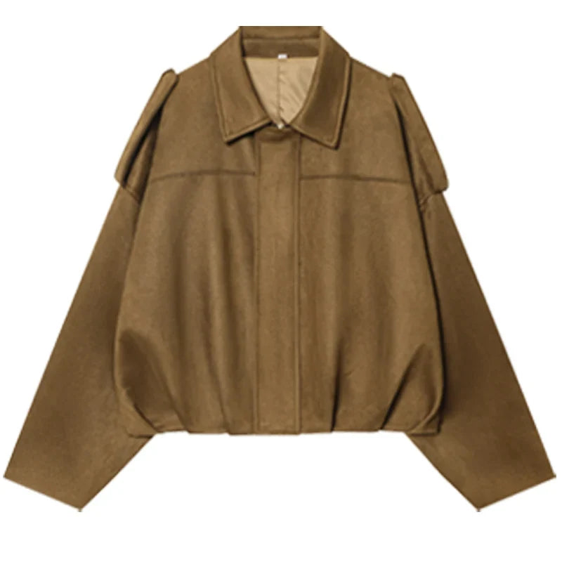 HXAO Suede Cropped Jacket Women's Bomber Jacket Oversized Batwing Sleeves Outerwears Lady Casual Loose Coat Street Style Jackets LadyShow.Store
