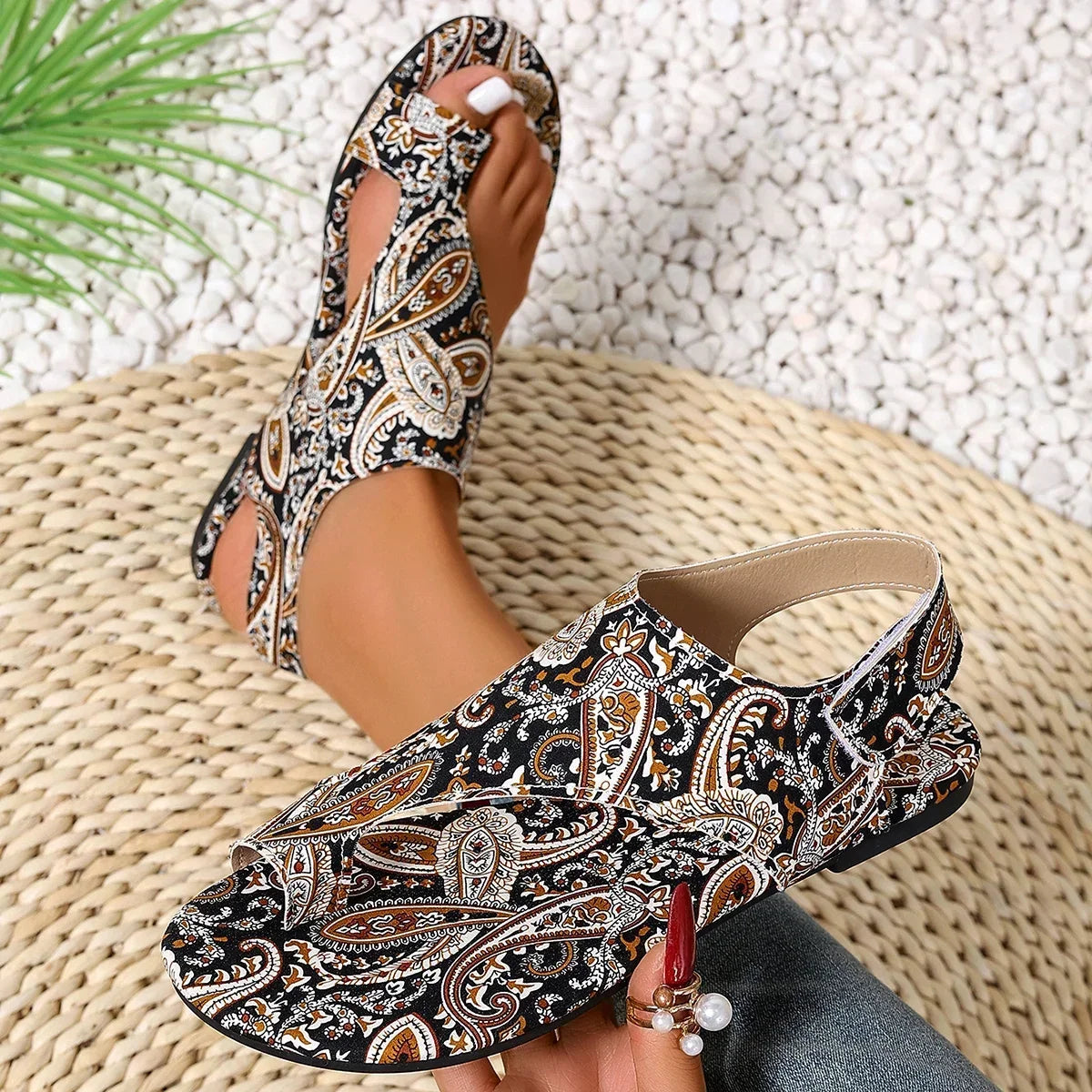 2025 Women Flat Sandals Comfortable Flats Sandals Printed Bohemia Roman Style Shoes for Women Fashion Shoes Sandalias De Mujer LadyShow.Store