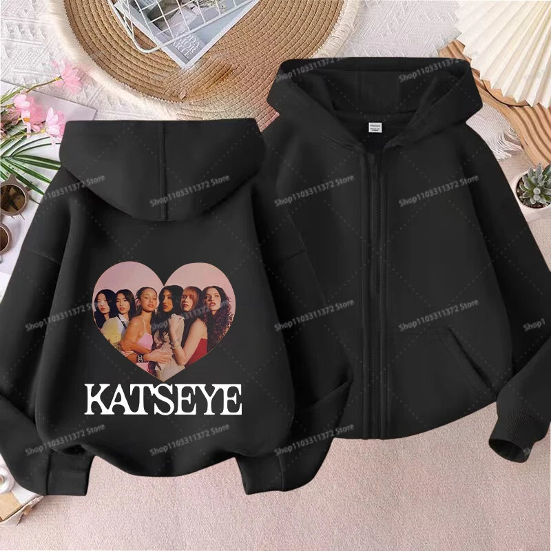 Fashion K POP K-KATSEYE Thin Jacket Cute Printed Coat Girls Sports Clothe Outdoor Workout Casual Top Trendy Birthday Kids Gifts Pi-Mart