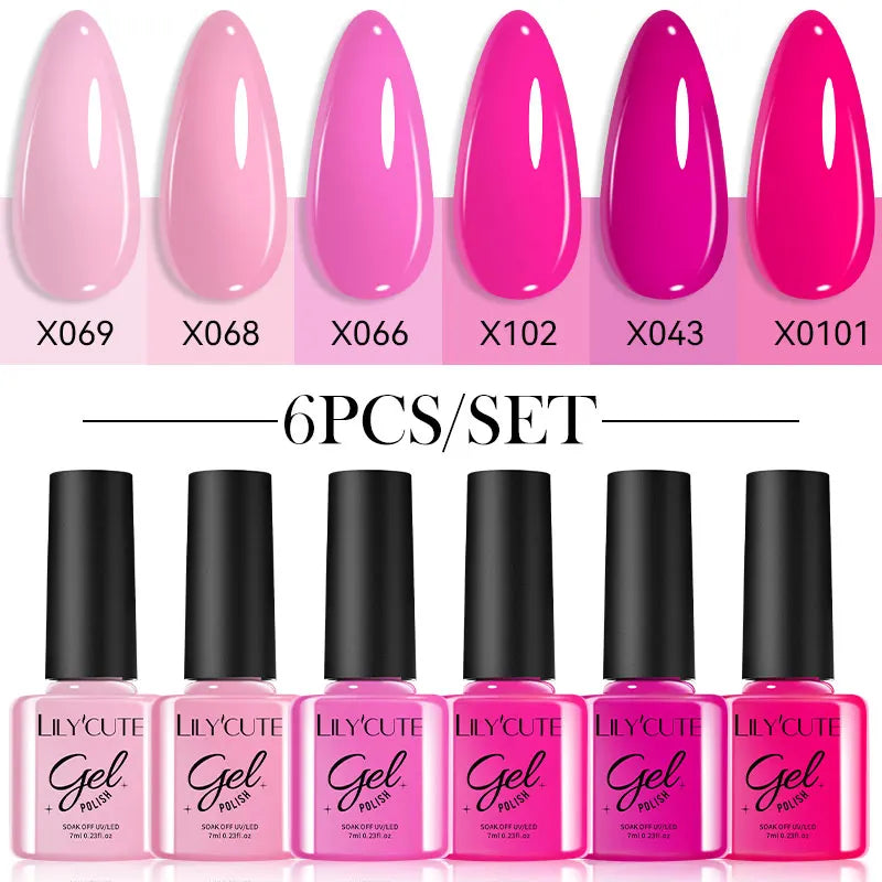 LILYCUTE 6Pcs/set 7ml Coffee Series Gel Nail Polish Kit 125 Colors Manicure Semi Permanent Soak Off UV Nail Art Gel Varnish Tri Light Beauty