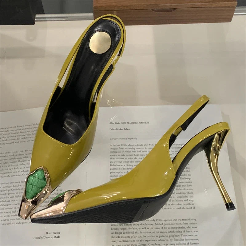 Eilyken Street Style Design Inlay Diamonds Woman Pumps Sandals Elegant Sexy Thin Heels Pointed Toe Banquet Prom Slingbacks Shoes LadyShow.Store