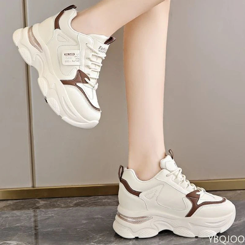 Women's Thick Soled Lightweight Sports Shoes Spring and Autumn New White Casual Women's Thick Soled Height Increasing Shoes Pi-Mart