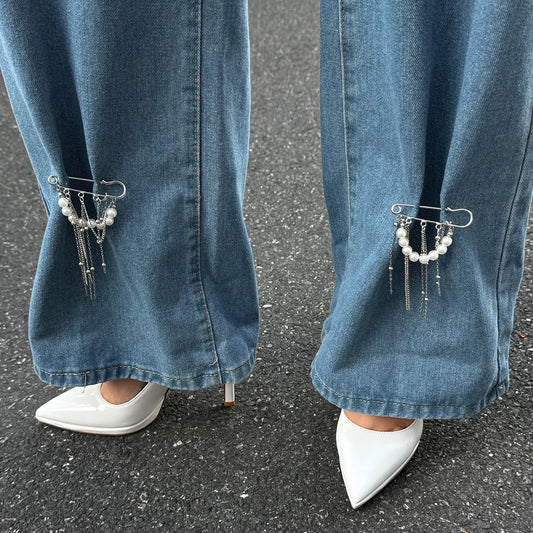 Retro Sweet Imitation Pearl Metal Chain Tassel Pendant Pin Pants Foot Chain 2025 Creative Girl Fashion Sweet Fashion Jewelry Pi-Mart