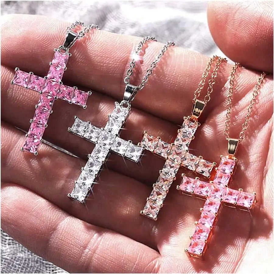 New Fashion Necklaces Female Pendants Gold Multi Color Crystal Jesus Cross Pendant For Women Necklace Party Leisure Time Jewelry Pi-Mart