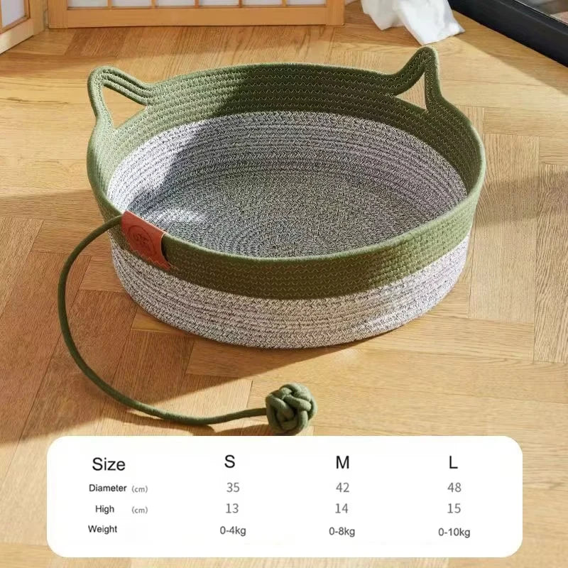 Pet Cat Bed Round Hand Woven Rattan Wear-resistant Cat Bed Summer Cooling Pet Bed Indoor Sleeping House Pet Products Accessories Pi-Mart