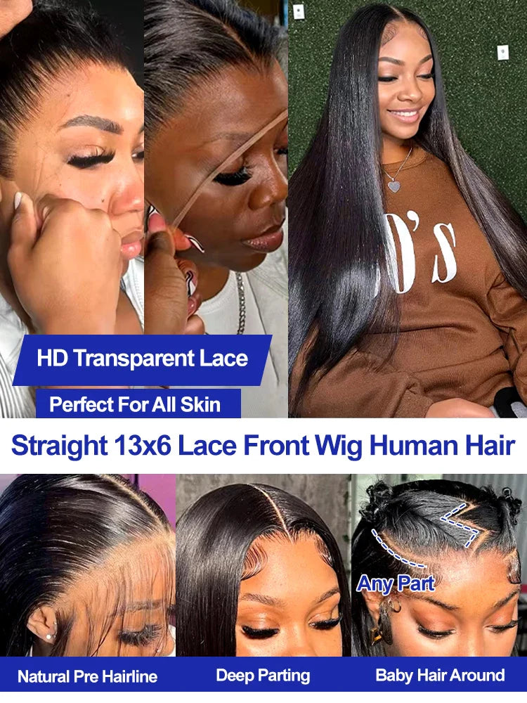 Brazilian 40 Inch Real 250 Density Glueless Hd Lace Frontal Human Hair Wigs Bone Straight 13x4 13x6 Hd Lace Front Wig For Women LadyShow.Store