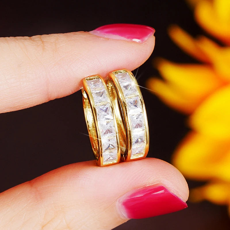 Huitan Classic Design Women Hoop Earrings Full with Princess Square CZ Simple and Elegant Female Accessories Versatile Jewelry Pi-Mart