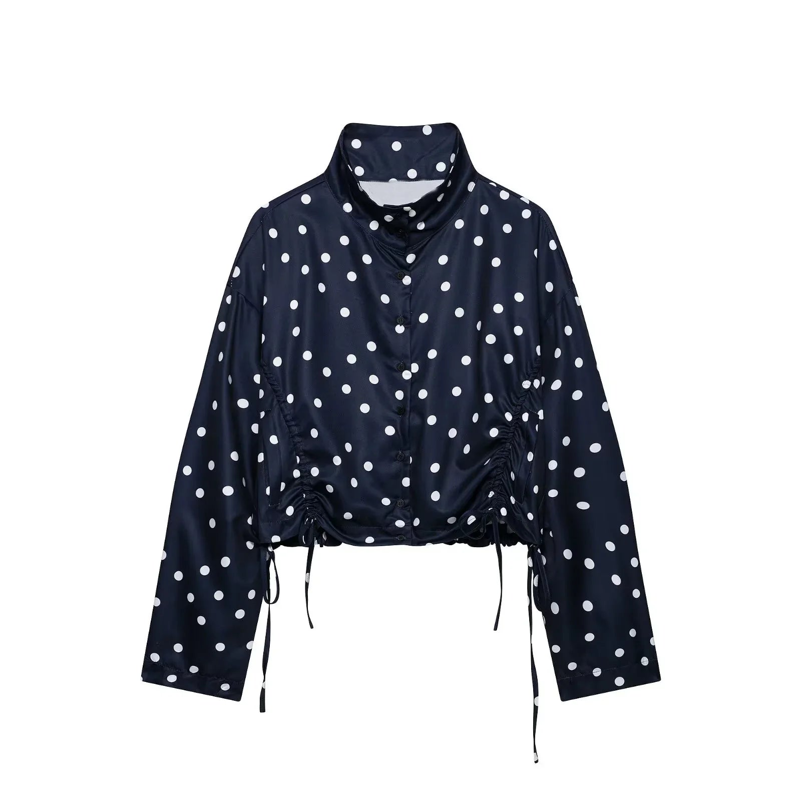 Women's Polka Dots Jacket with Tie New 2026 Spring Long Sleeve High Collar Loose Women Versatile Short Coats Chic Female Jackets LadyShow.Store