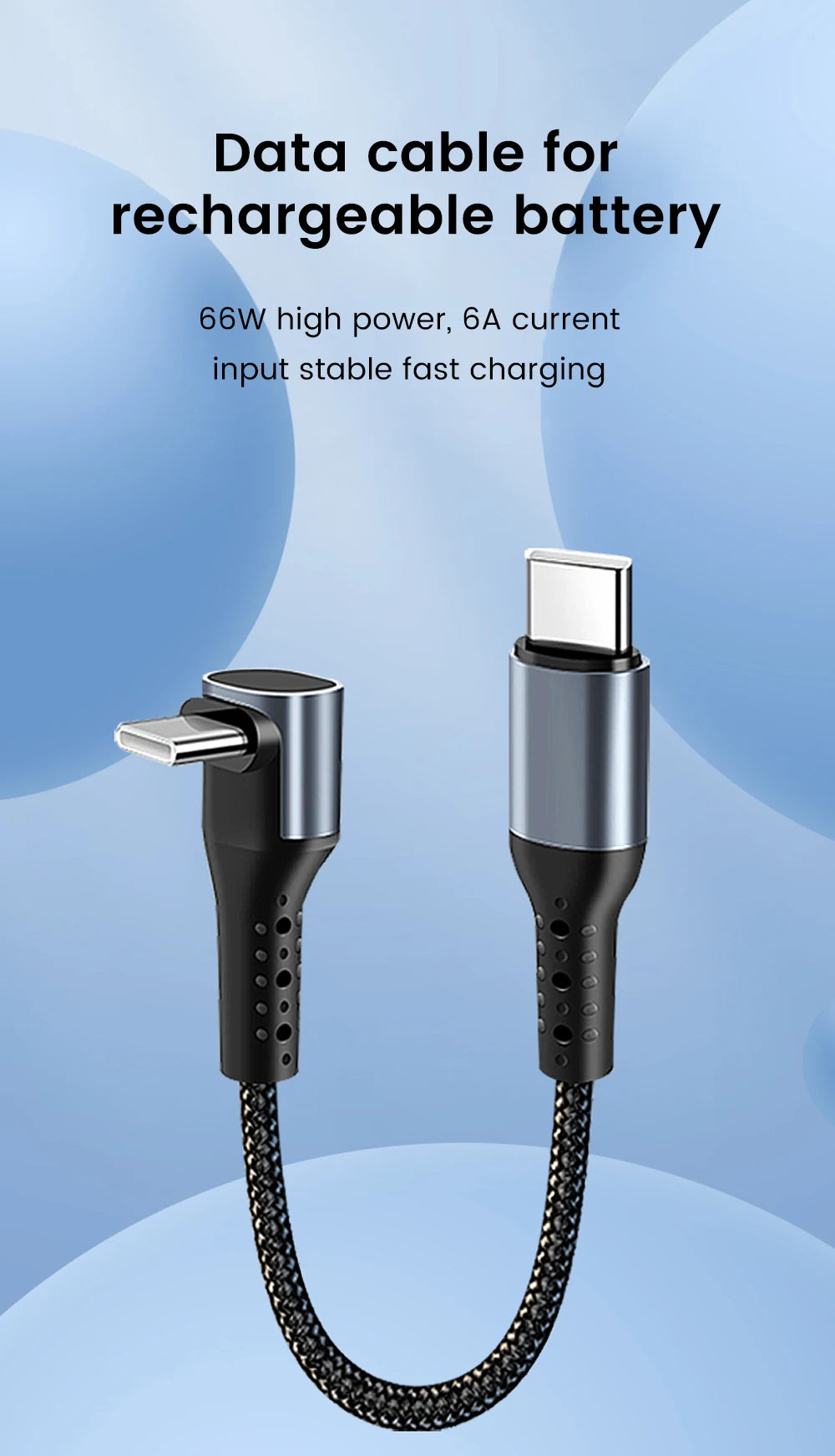 Crouch 90 Degree Short Cable USB Type C To Type C 6A 66W Fast Charge 25CM 50CM Power Bank USB C Cable For iphone Huawei Xiaomi Pi-Mart