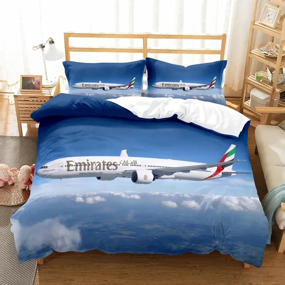3D Bed Linen Airplane Blue Sky Comfortable Duvet Quilt Cover Pillowcase Bedding Set Children Bedroom Decoration Home Textile Pi-Mart