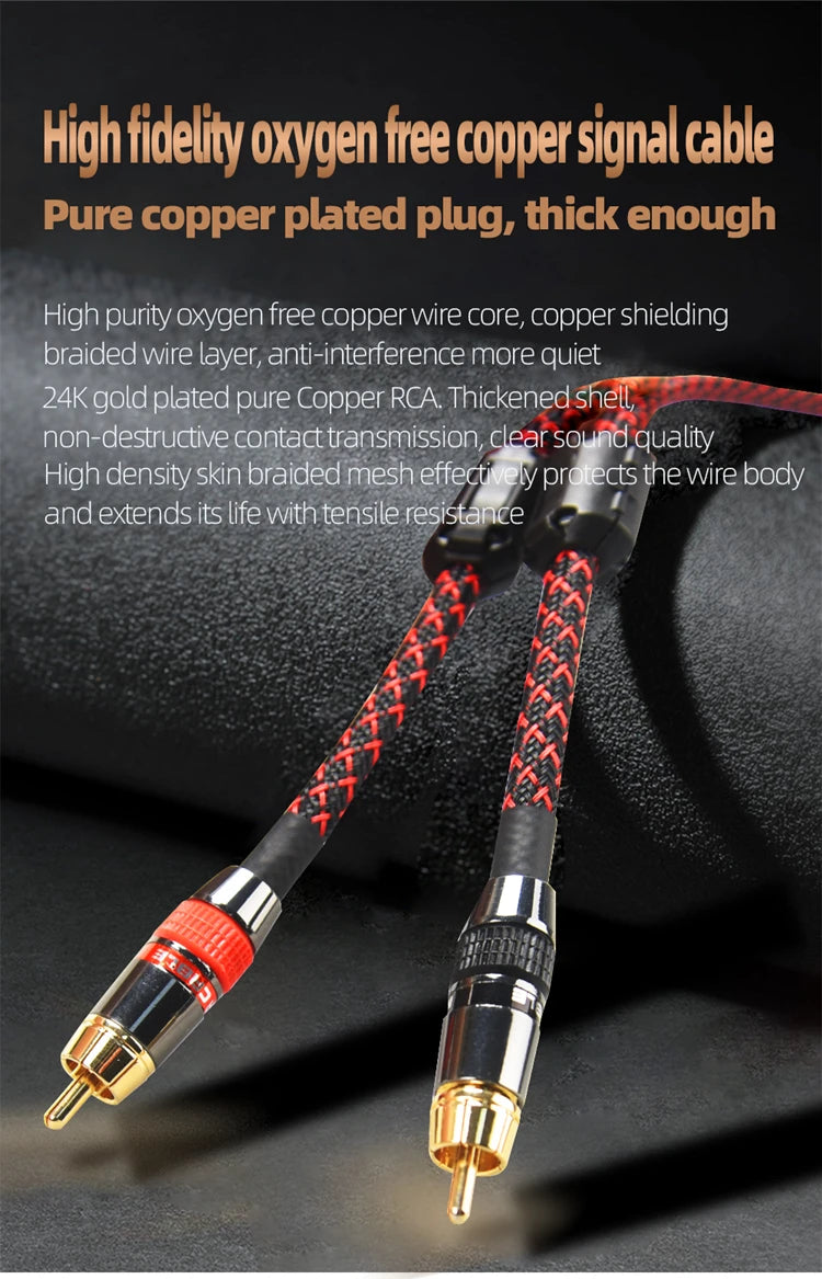 Hi-Fi Fine RCA Cable High Quality 4N OFC HIFI 2RCA-2RCA Male to Male Audio Cable Main Core Independent Shielding One Pair Pi-Mart