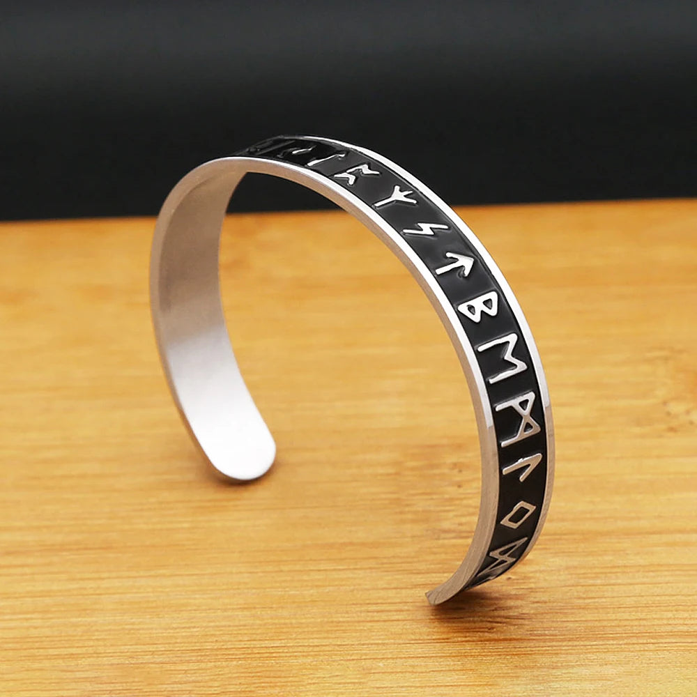 Vintage Nordic Vikings Rune Simple Bracelet For Men Women 316L Stainless Steel Fashion Opening Cuff Bangles Amulet Jewelry Gifts Pi-Mart
