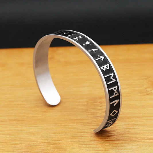 Vintage Nordic Vikings Rune Simple Bracelet For Men Women 316L Stainless Steel Fashion Opening Cuff Bangles Amulet Jewelry Gifts Pi-Mart
