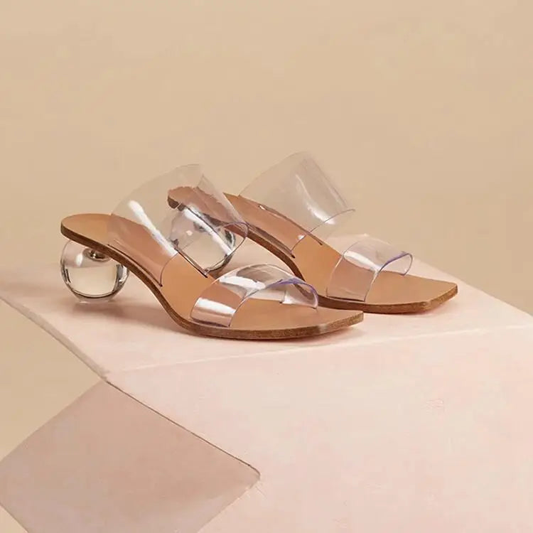 Crystal High Heels Square Toe Cool Slippers Women's European and American Fashion Word with Sandals Pi-Mart