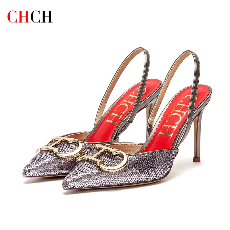 CHCH Women's High Heels 2025 Sharp tip Destiny Closed Toe Strappy Heels Sexy Wedding Bridal Party Dress Shoes 9cm LadyShow.Store