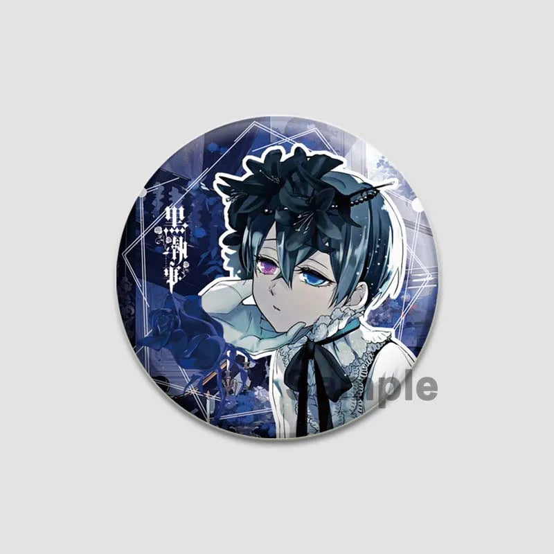 58MM Cartoon Comics Black Butler Creative DIY Badge Tinplate Plastic Pins Button Brooches for Backpack Accessories Jewelry Gifts Pi-Mart
