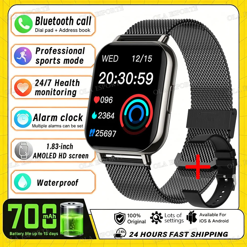 2026 Upgraded Smart Watch Heart Rate Blood Oxygen/Pressure Sleep Monitoring Bluetooth Call Voice Assistant Sport Mode Smartwatch LadyShow.Store