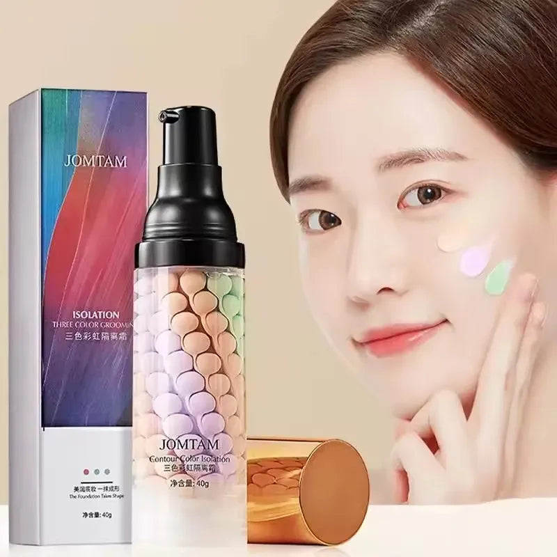 Face Makeup Primer Tri-color Cream Contour Color Isolation Waterproof Makeup Foundation Natural Makeup Base Cream 40g Tri Light Beauty