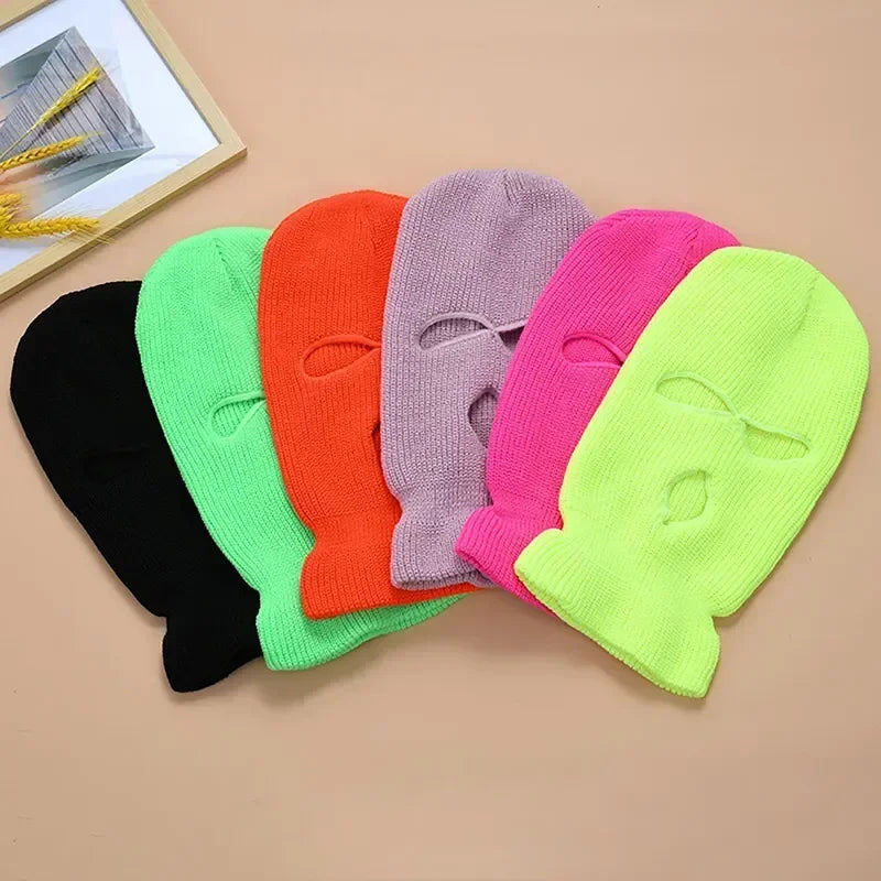 Winter Motorcycle Windproof Full Face Knit Hats Ski Mask Men Warm Wool Balaclava embroidery Winter hats Knitted 3 Holes Ski Mask Pi-Mart