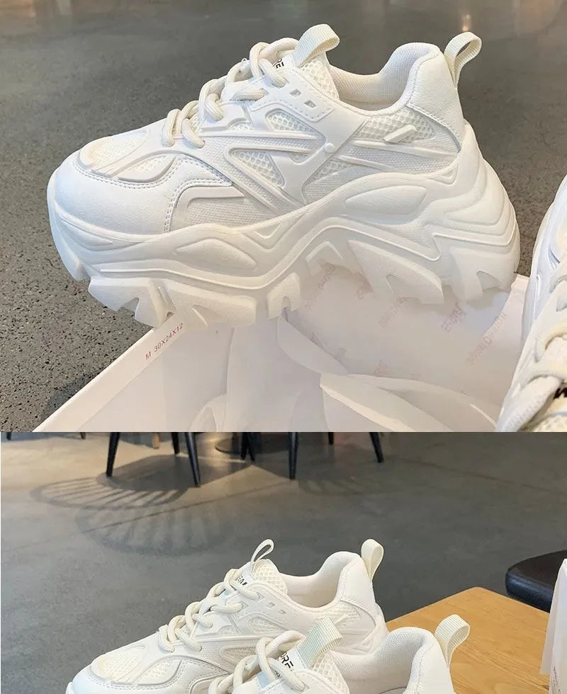 Women New Fashion Platform Sport Shoes Women 2024 New Summer Black Casual Chunky Sneakers Women Mesh Leather Platform Shoes Pi-Mart