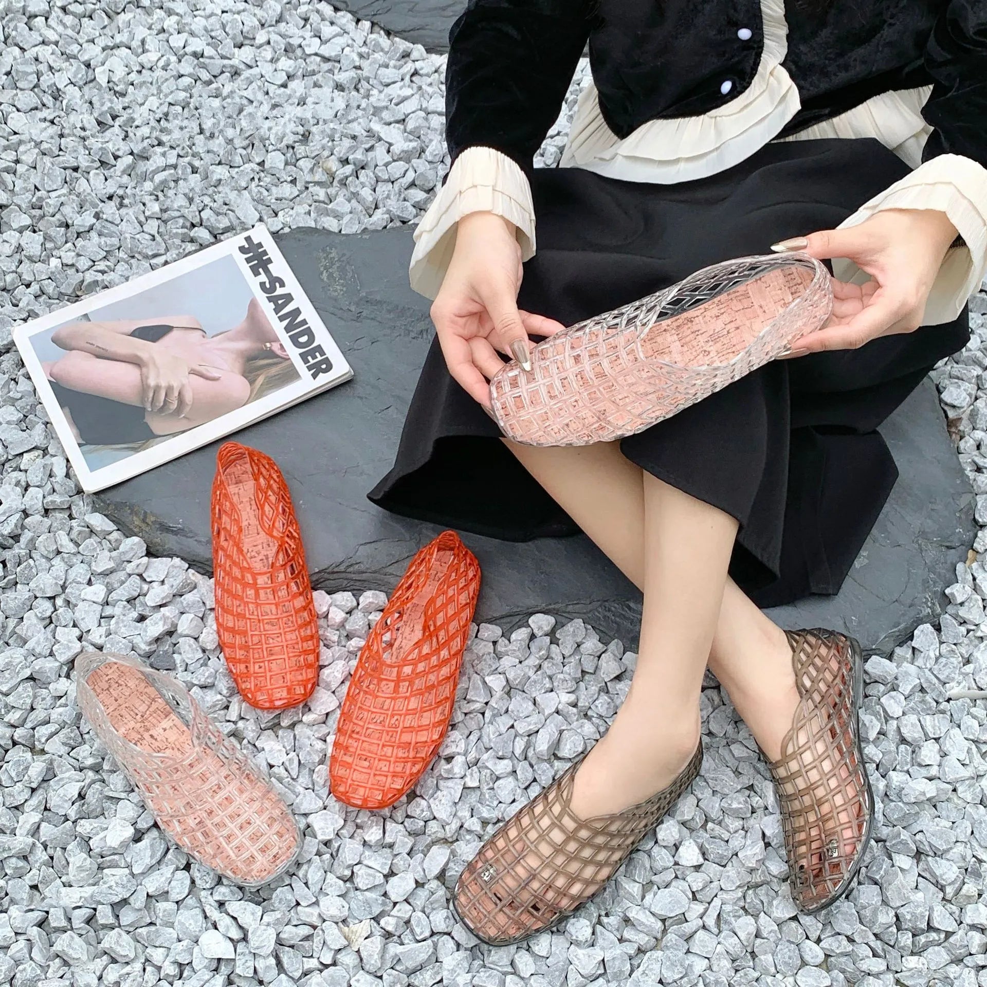2025 Women's New Flat Sandals with Hollow PVC Breathable Summer Outerwear Baotou Bag and Casual Jelly Sandals LadyShow.Store