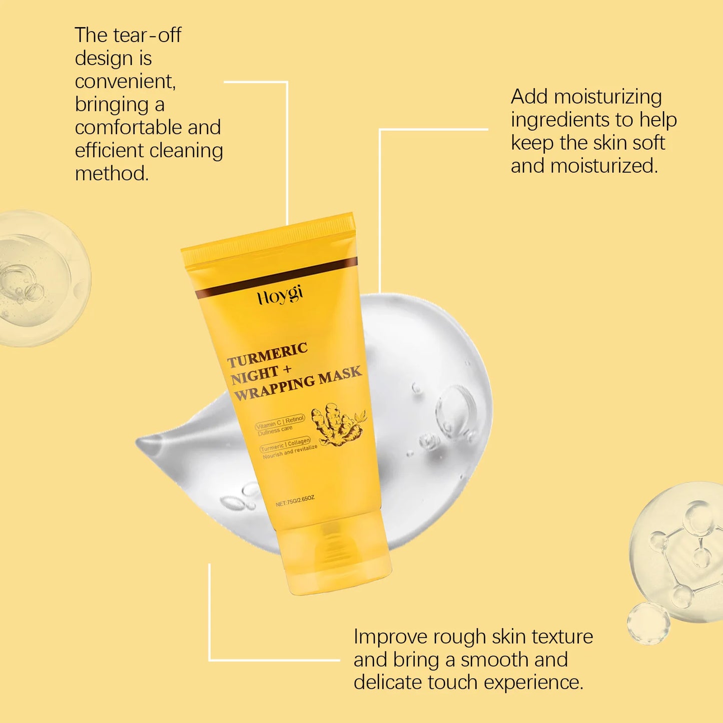 HOYGI Turmeric Collagen Mask Cleansing Pore Improves Spots Gentle Exfoliation Brightening Dullness Smoothing Peel-off Mask 75g Pi-Mart
