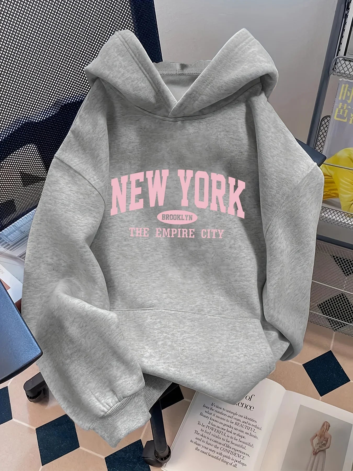 Women Loose Letter Pattern Fashion Hoodie Casual Style Geometric pattern Hooded Collar Casual Long Sleeve Pullover with Pockets LadyShow.Store