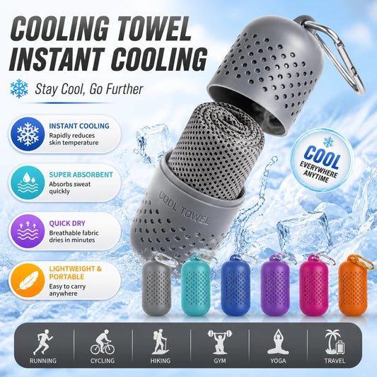 Cooling Towel with Portable Capsule Case Quick Dry Instant Cooling Sports Gym Running Fitness Travel Ice Towel for Men Women Pi-Mart