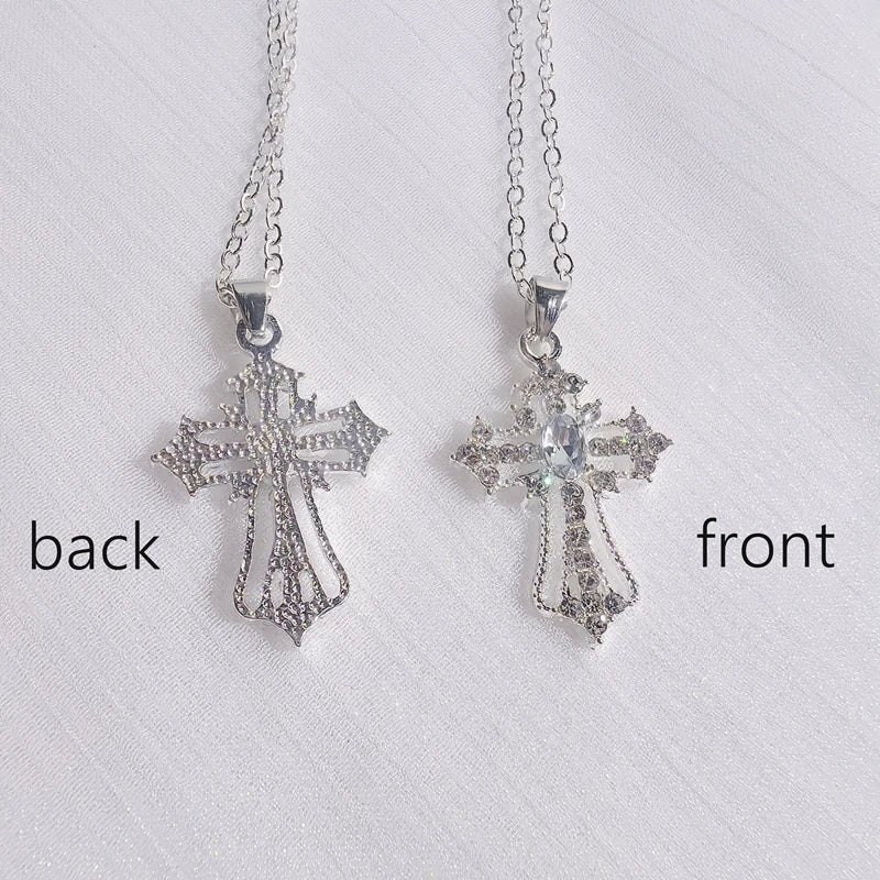 Gothic Big Zircon Cross Necklace Unisex Y2K Irregular Goth Large Cross Pendant Necklaces  for Men Women Couple Necklace Jewelry Pi-Mart