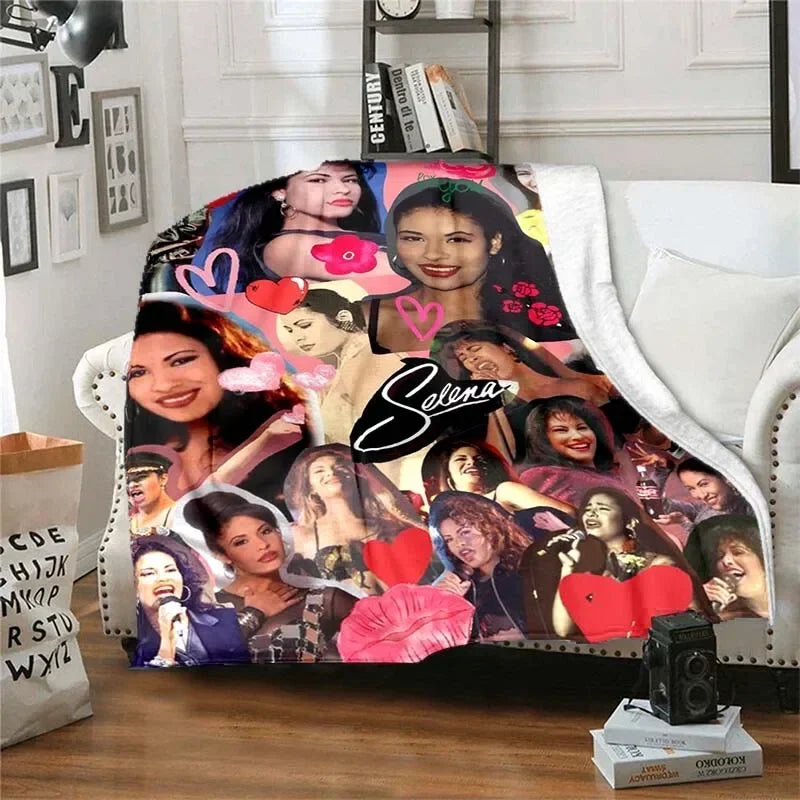 Selena Quintanilla Vintage Blanket Art Flannel Soft Warm Plush Blanket for Sofa Bed Bedroom Living Room Travel Picnic Blanket Pi-Mart