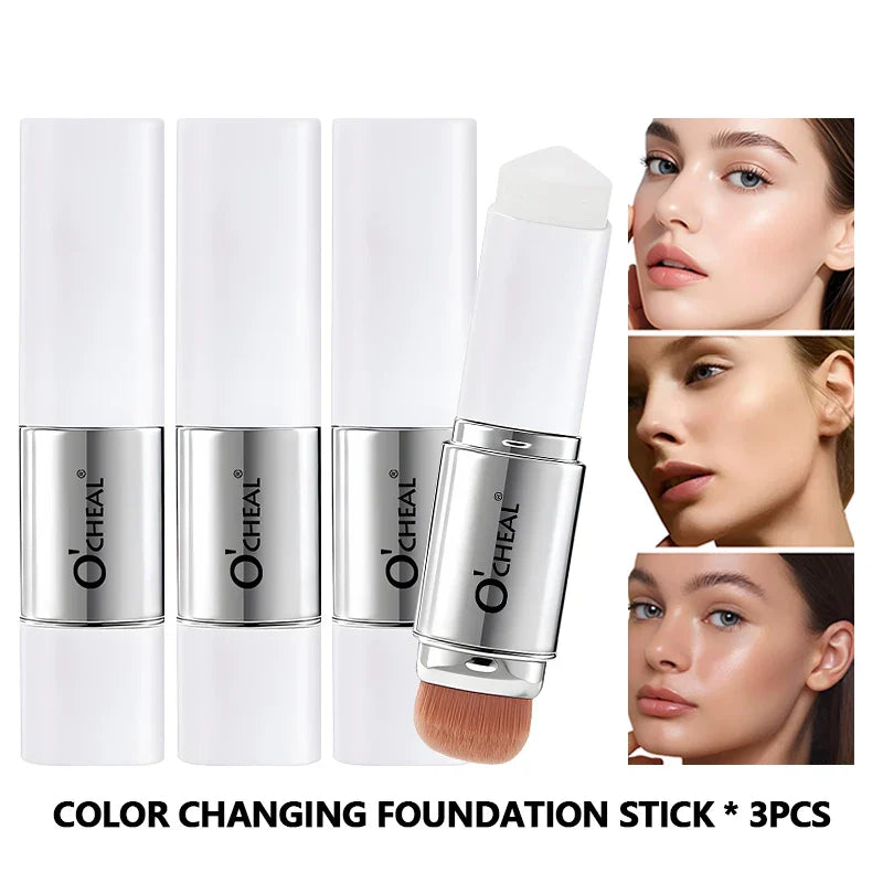 O'CHEAL Temperature Changing Foundation Stick Facial Coverage Blemishes Pores Double-Headed Face Matte Makeup Foundation Cream Tri Light Beauty