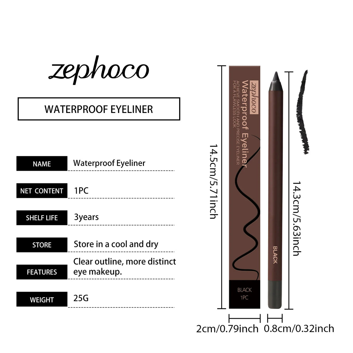 Zephoco Brown Eyeliner Pencil Waterproof Sweatproof Long Lasting Easy to Color Smooth Soft Gel Eyeliner Pencil Eye Makeup Set Pi-Mart
