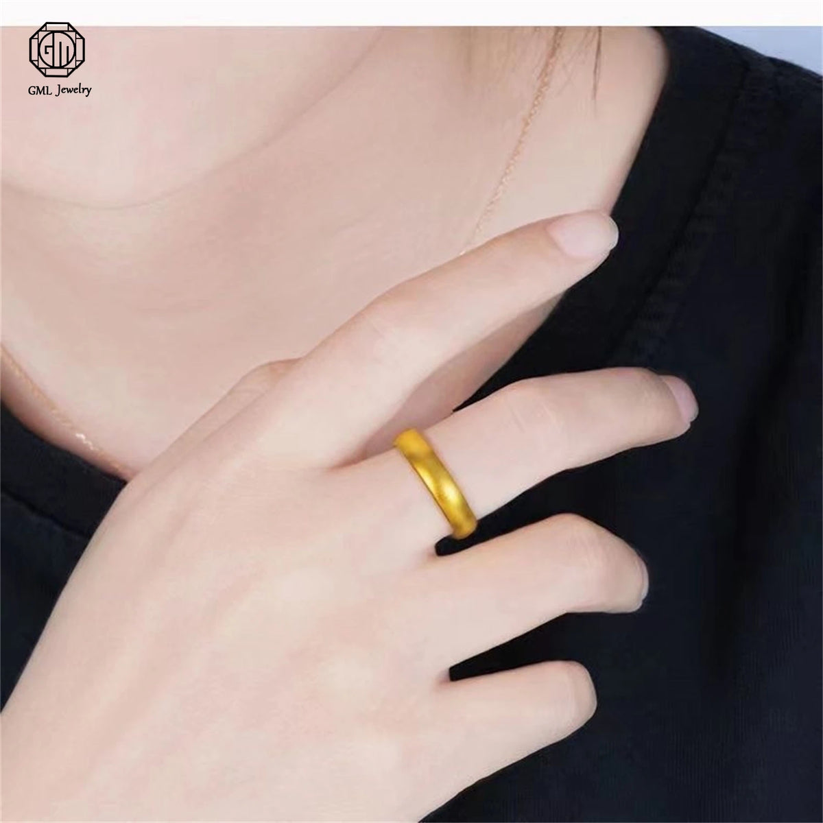 Sand Gold Adjustable Ring Matte Wide Band Openable Fade Resistant Unisex Couple Jewelry Solid Minimalist Gift Pi-Mart