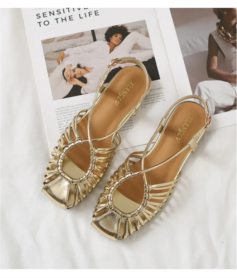 ZAROY Women Flat Sandals Summer Narrow Band Roman Shoes Casual Plus Size Brand Designer Banquet Beach Gladiator Sandalias Zapato LadyShow.Store