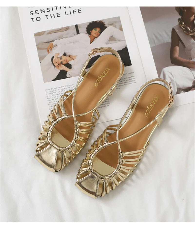 ZAROY Women Flat Sandals Summer Narrow Band Roman Shoes Casual Plus Size Brand Designer Banquet Beach Gladiator Sandalias Zapato LadyShow.Store