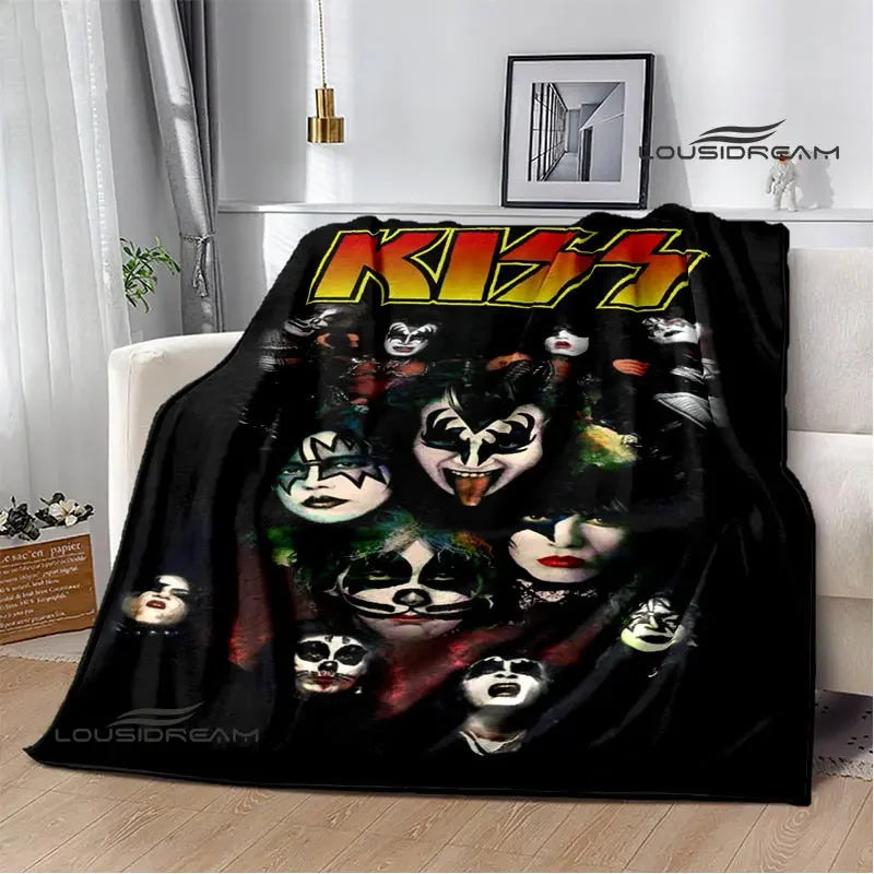 Kiss Band Printed Blanket picnic blanket Warm Blanket Flannel Home Travel Blanket throw blanket bed linings Birthday Gift Pi-Mart