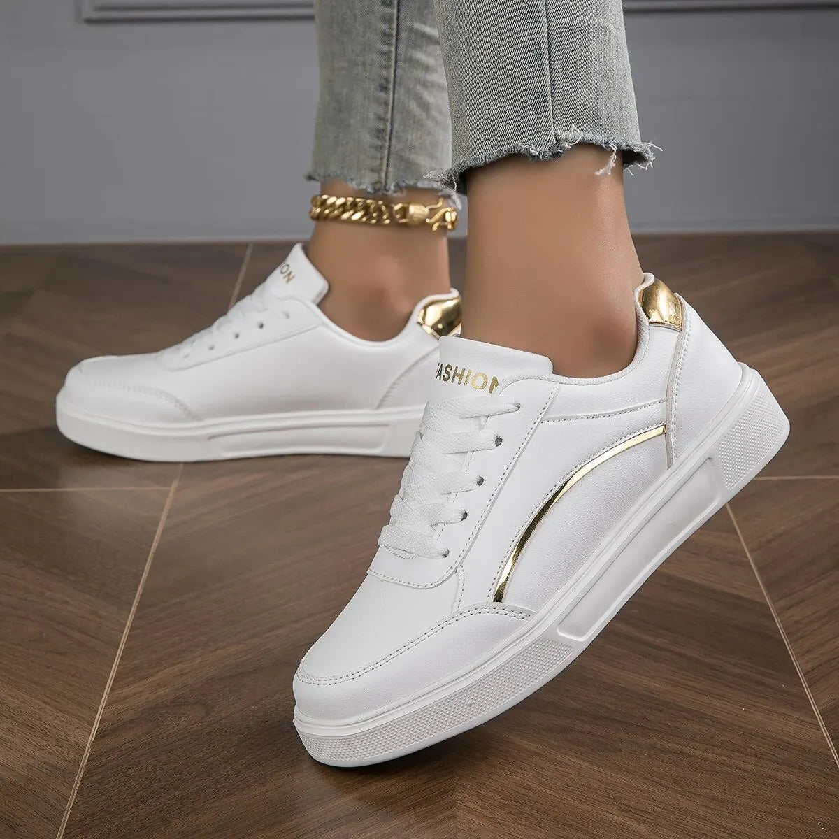 Baasploa Women Casual Sneakers Leather Platform Sneakers for Women Classics Comfort Skateboarding Shoes Non-Slip LadyShow.Store
