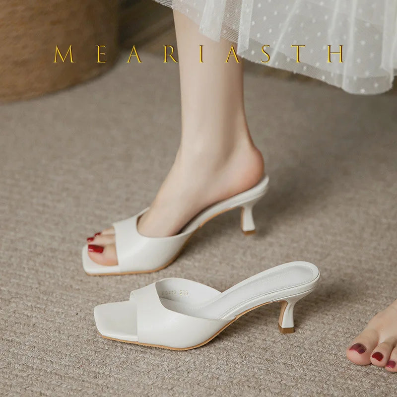 2025 new Summer Square Head open toe High Heel Women's Slippers pu Leather Prom Shoes Series Fine Heel Sandals Ladies Slippers LadyShow.Store