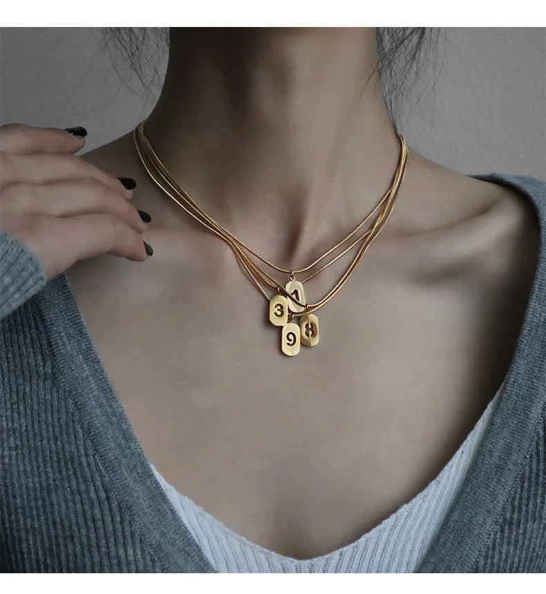 Stainless Steel Angel Number Necklace 0 1 2 3 4 5 6 7 8 9 Rectangle For Women Men Hollow Lucky Number Chain Necklaces Jewelry Pi-Mart