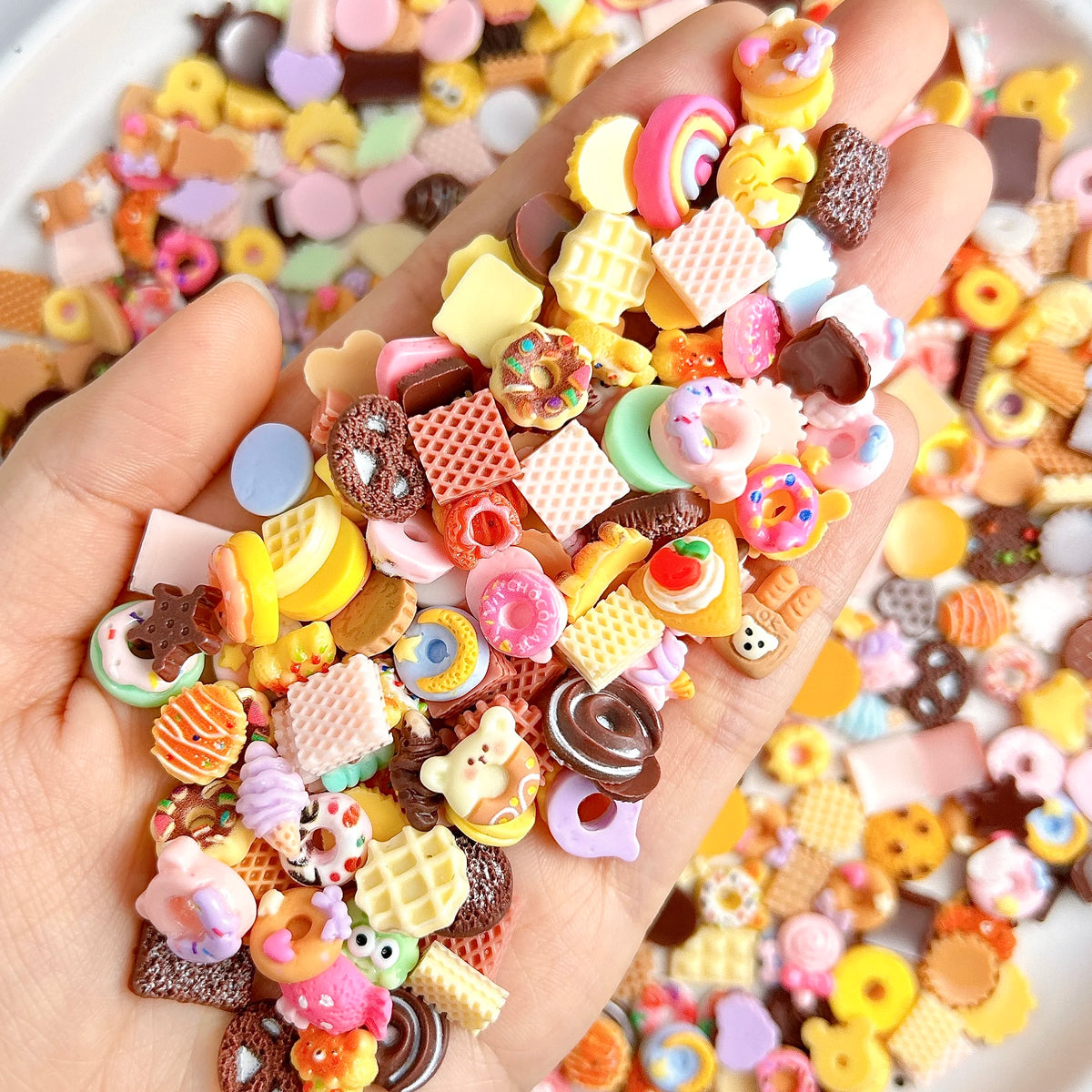 50PCS Cartoon Resin Nail Charms Simulated Biscuits Bear Croissant Donuts Cake Mix Design Creative Painted DIY Nail Art Pi-Mart