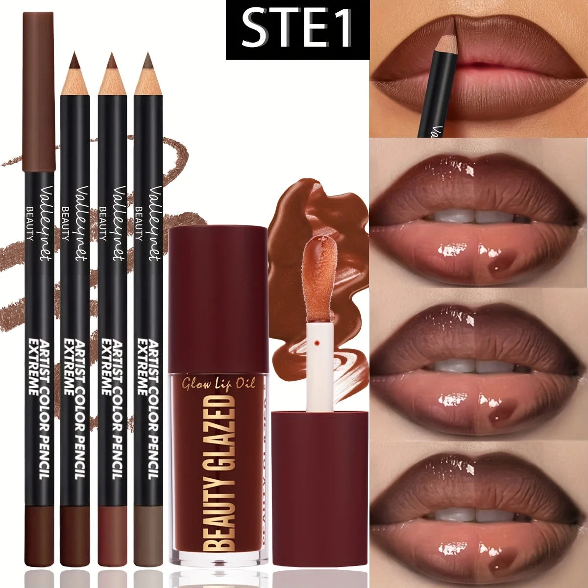 4Pcs Lip Liner & Lip Oil Set - Waterproof Matte Lip Pencils + Plumping Gloss Lipstick Kit, Long Lasting Makeup for Women Pi-Mart