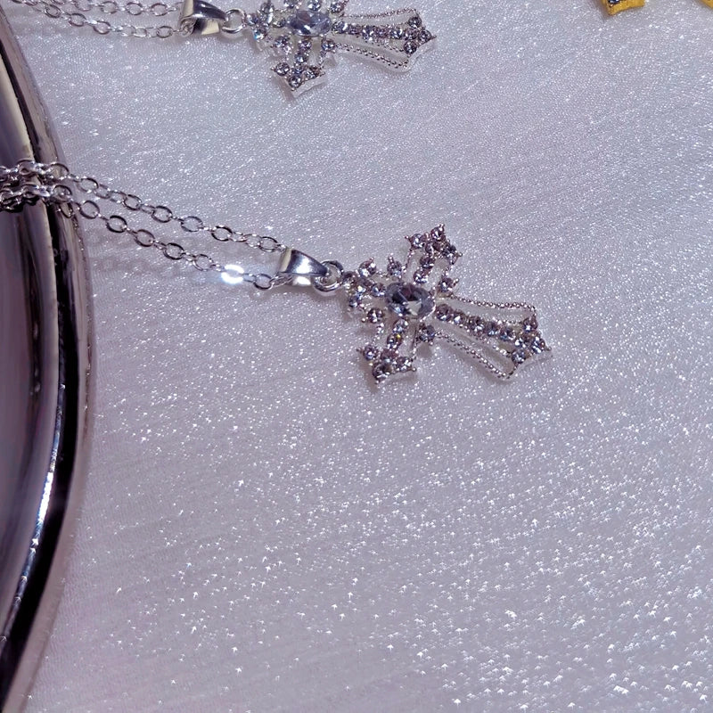Gothic Big Zircon Cross Necklace Unisex Y2K Irregular Goth Large Cross Pendant Necklaces  for Men Women Couple Necklace Jewelry Pi-Mart