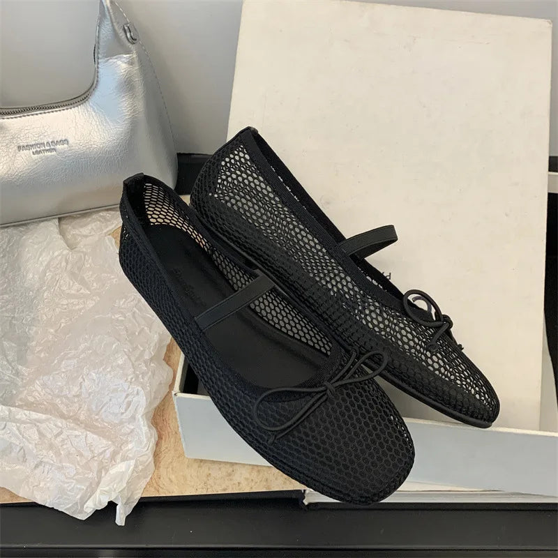 2025 New Luxury Spring/Summer Women Mesh Hollow Elastic Band Flat Bottom Non slip Casual Shoes Flat Bottom Shoes Pi-Mart